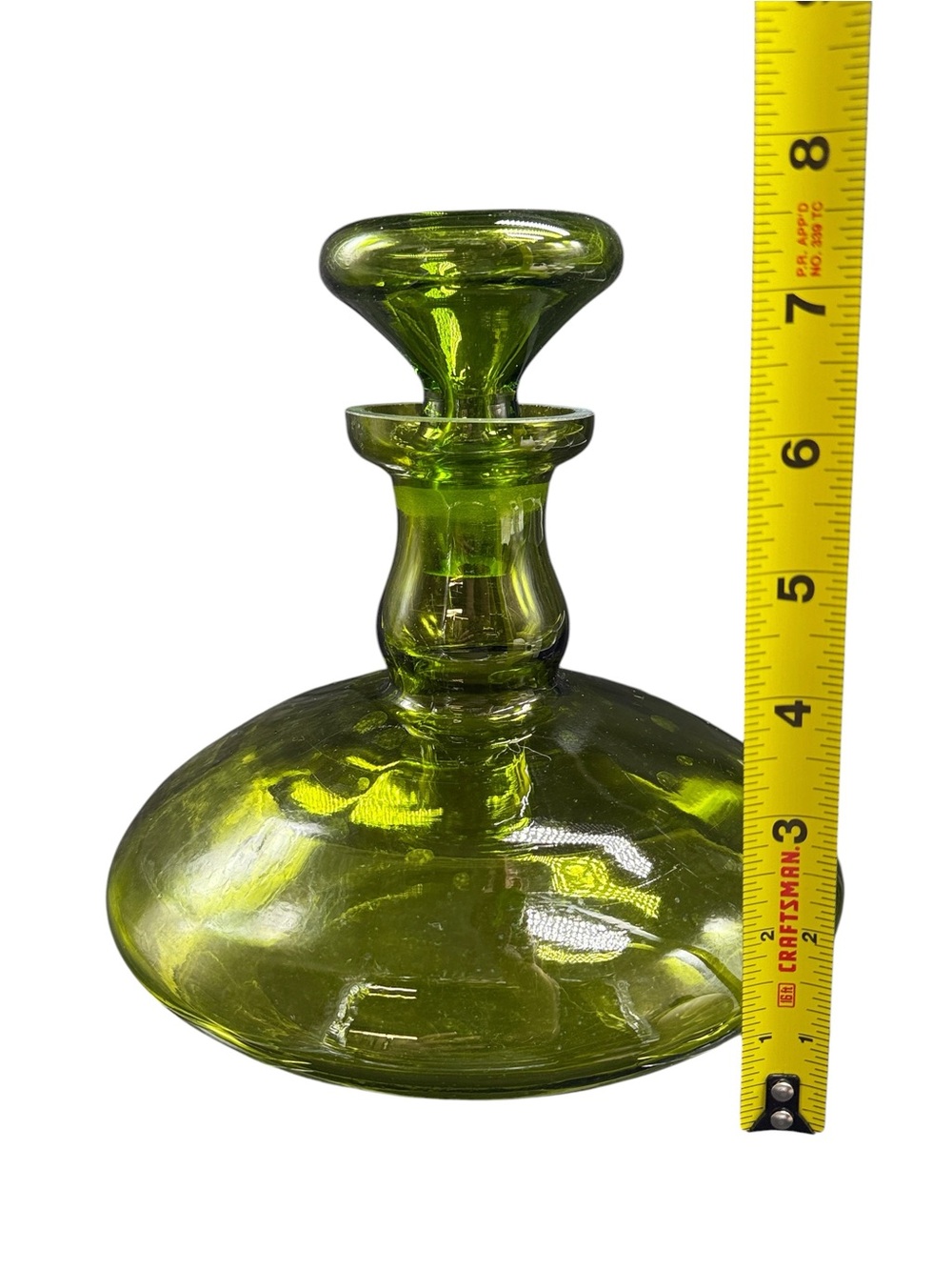 Vintage Olive Green Art Glass Decanter With Ground Glass Stopper MCM - Picture 9 of 11